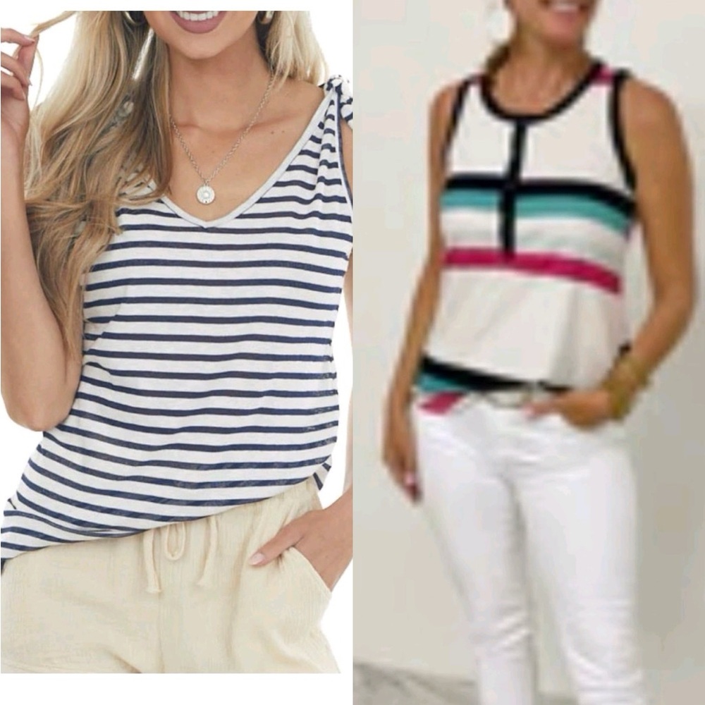 Hailey & Co bundle of 2 tanks. Sawyer Tank  and Blue & white striped tank size M
